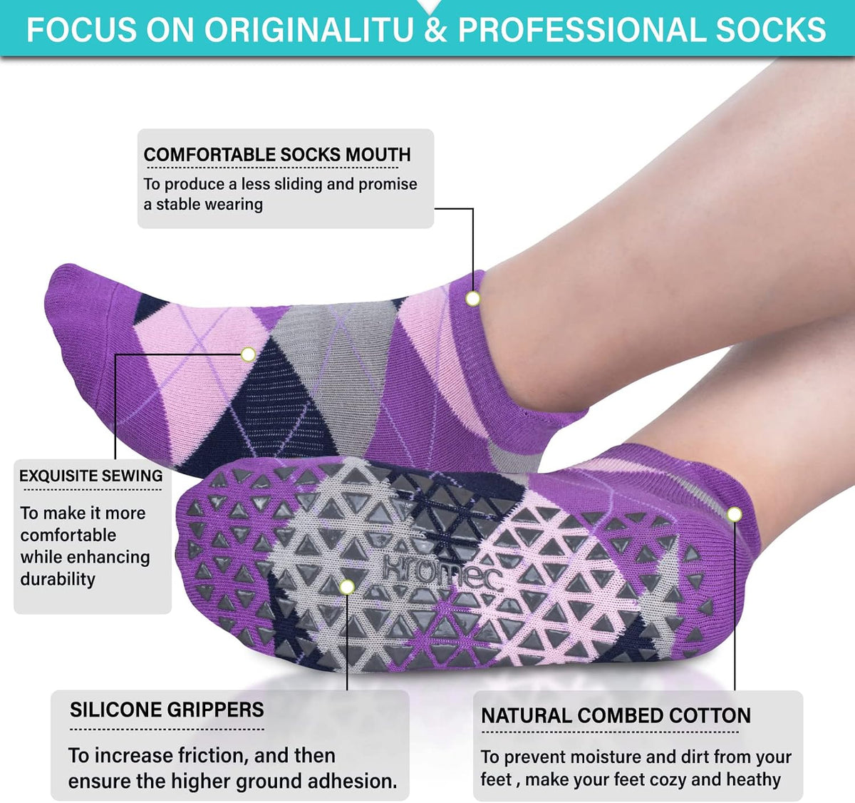 Pilates Socks Non Slip Grips for Yoga Barefoot Ballet Barre Hospital
