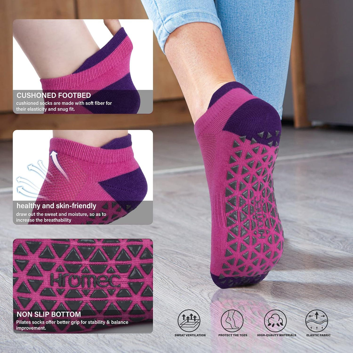 Pilates Socks Non Slip Grips for Yoga Barefoot Ballet Barre Hospital
