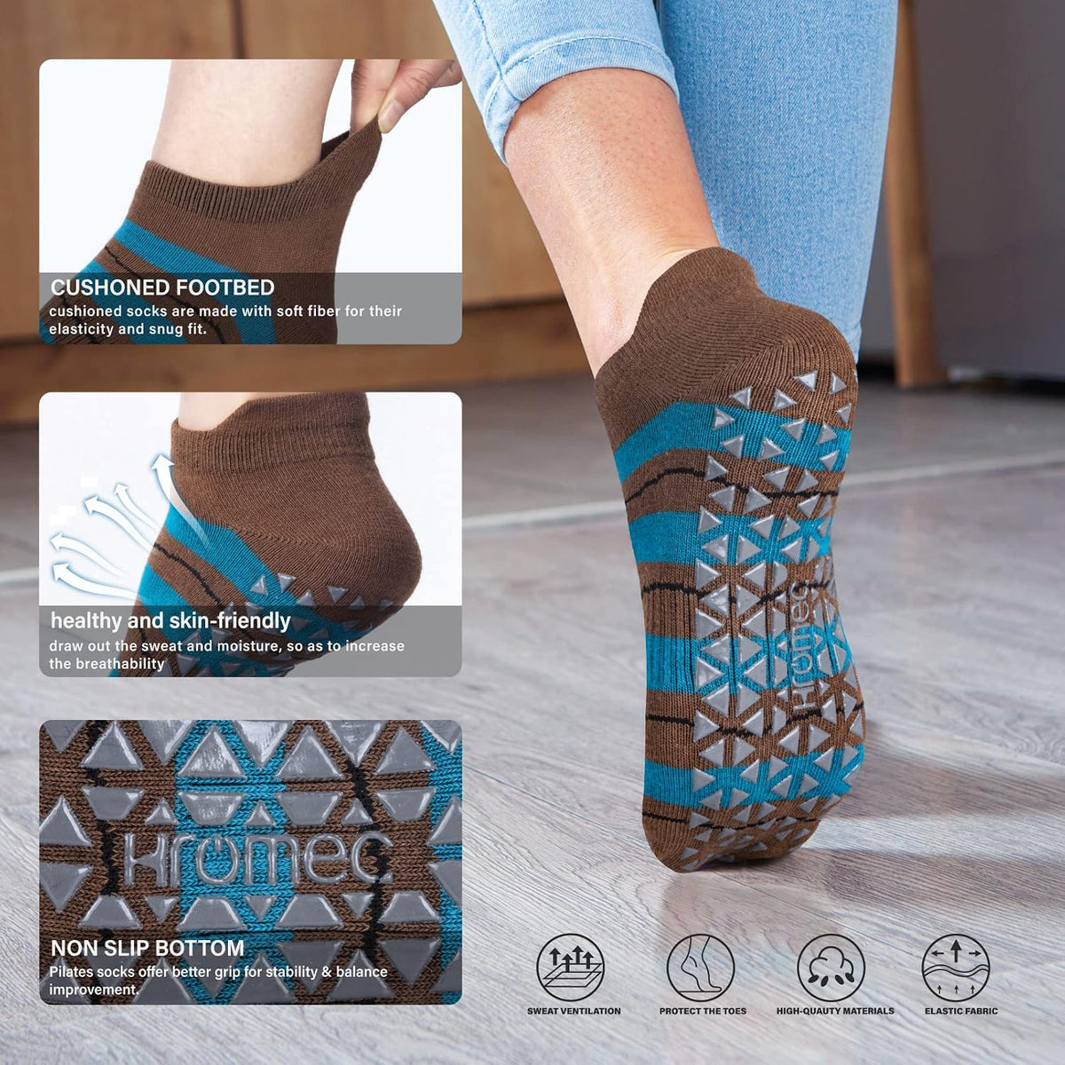 Pilates Socks Non Slip Grips for Yoga Barefoot Ballet Barre Hospital