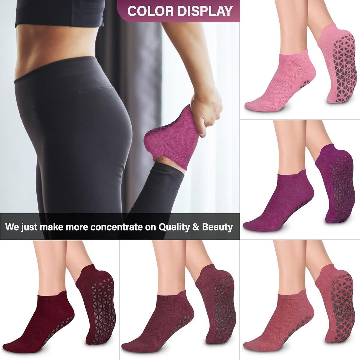 Pilates Socks Non Slip Grips for Yoga Barefoot Ballet Barre Hospital