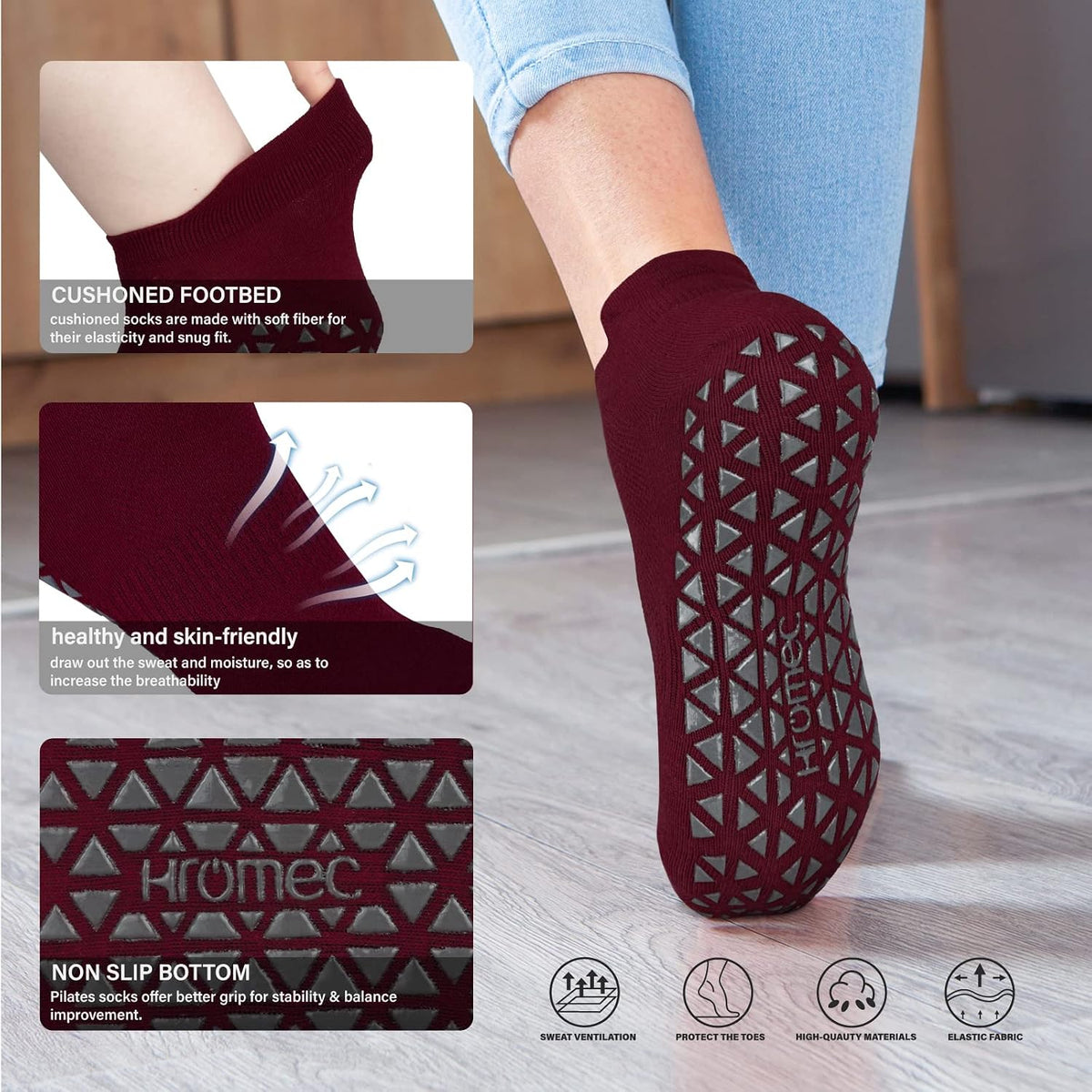Pilates Socks Non Slip Grips for Yoga Barefoot Ballet Barre Hospital