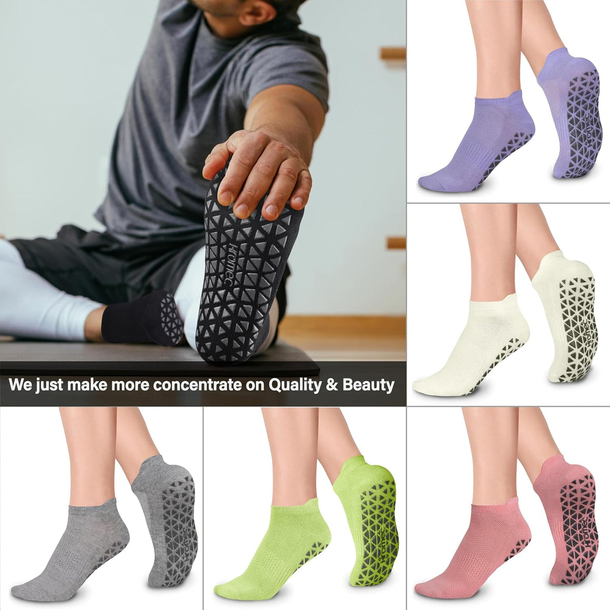 Pilates Socks Non Slip Grips for Yoga Barefoot Ballet Barre Hospital
