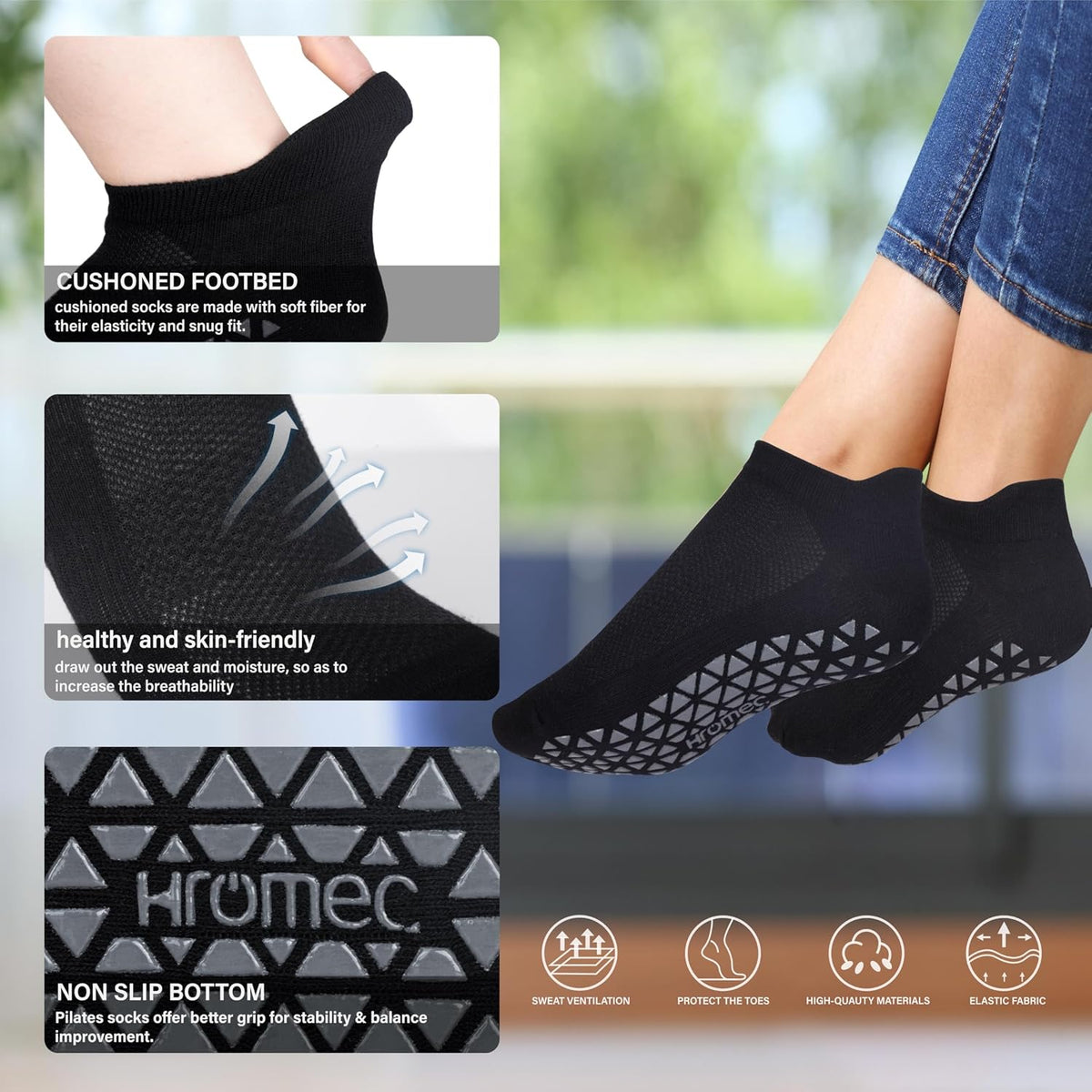 Pilates Socks Non Slip Grips for Yoga Barefoot Ballet Barre Hospital