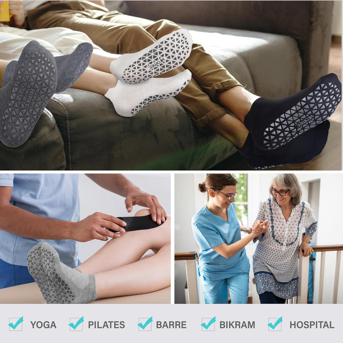 Pilates Socks Non Slip Grips for Yoga Barefoot Ballet Barre Hospital
