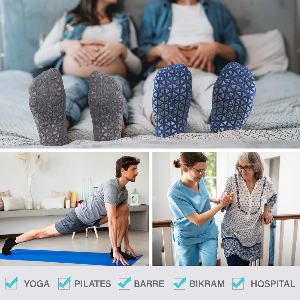 Pilates Socks Non Slip Grips for Yoga Barefoot Ballet Barre Hospital