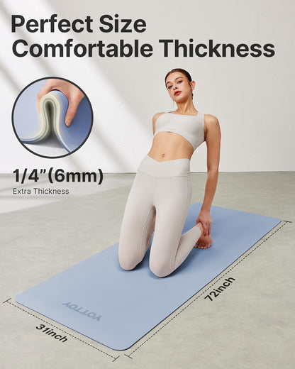 Yoga Mat,Non-Slip TPE Exercise Mat(1/4 Inch) for Pilates, Fitness & Barefoot Workouts, Home Gym Studio with Strap & Bag