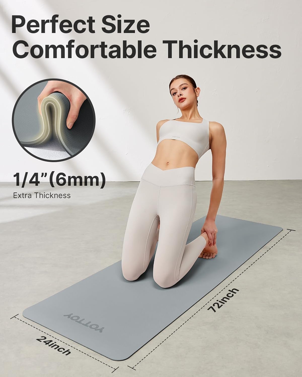 Yoga Mat,Non-Slip TPE Exercise Mat(1/4 Inch) for Pilates, Fitness & Barefoot Workouts, Home Gym Studio with Strap & Bag