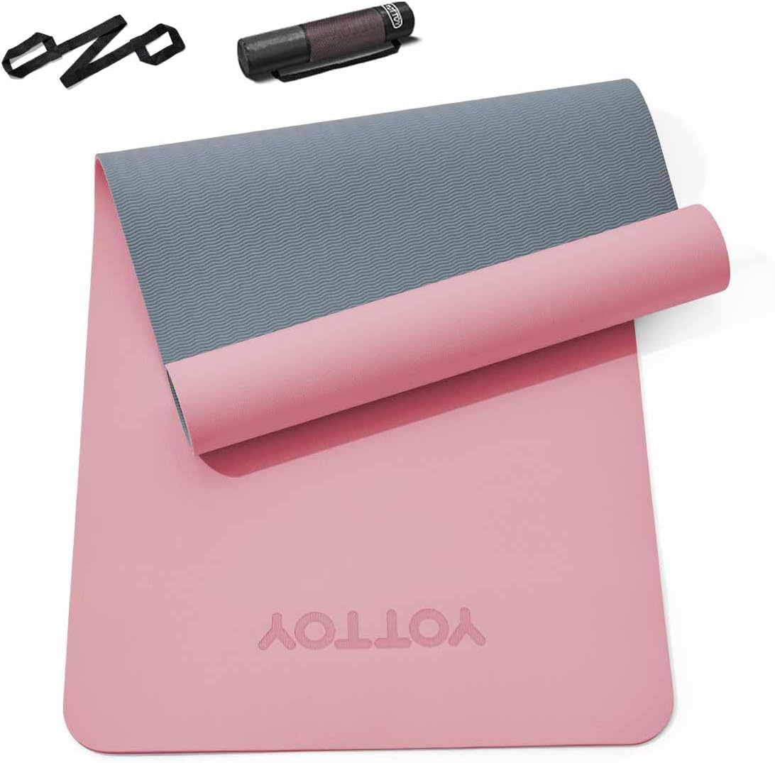 Yoga Mat,Non-Slip TPE Exercise Mat(1/4 Inch) for Pilates, Fitness & Barefoot Workouts, Home Gym Studio with Strap & Bag