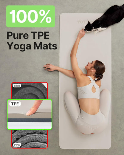 Yoga Mat,Non-Slip TPE Exercise Mat(1/4 Inch) for Pilates, Fitness & Barefoot Workouts, Home Gym Studio with Strap & Bag