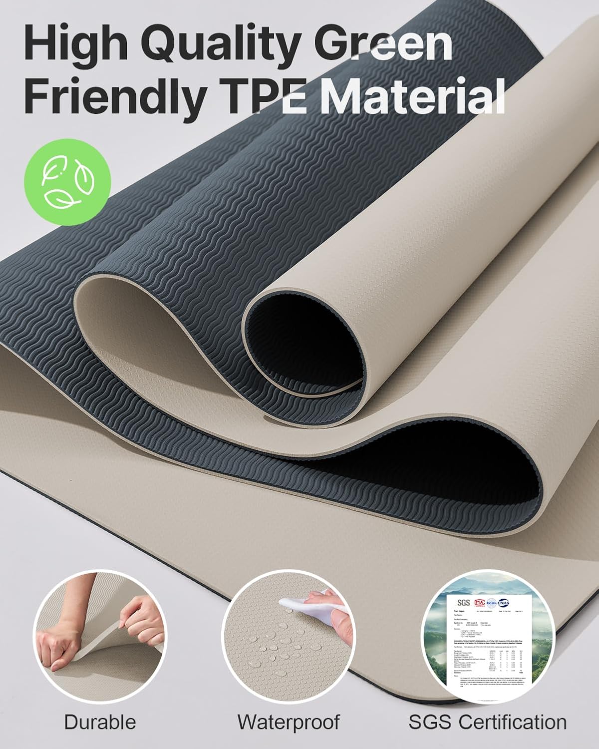 Yoga Mat,Non-Slip TPE Exercise Mat(1/4 Inch) for Pilates, Fitness & Barefoot Workouts, Home Gym Studio with Strap & Bag