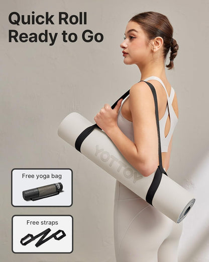 Yoga Mat,Non-Slip TPE Exercise Mat(1/4 Inch) for Pilates, Fitness & Barefoot Workouts, Home Gym Studio with Strap & Bag