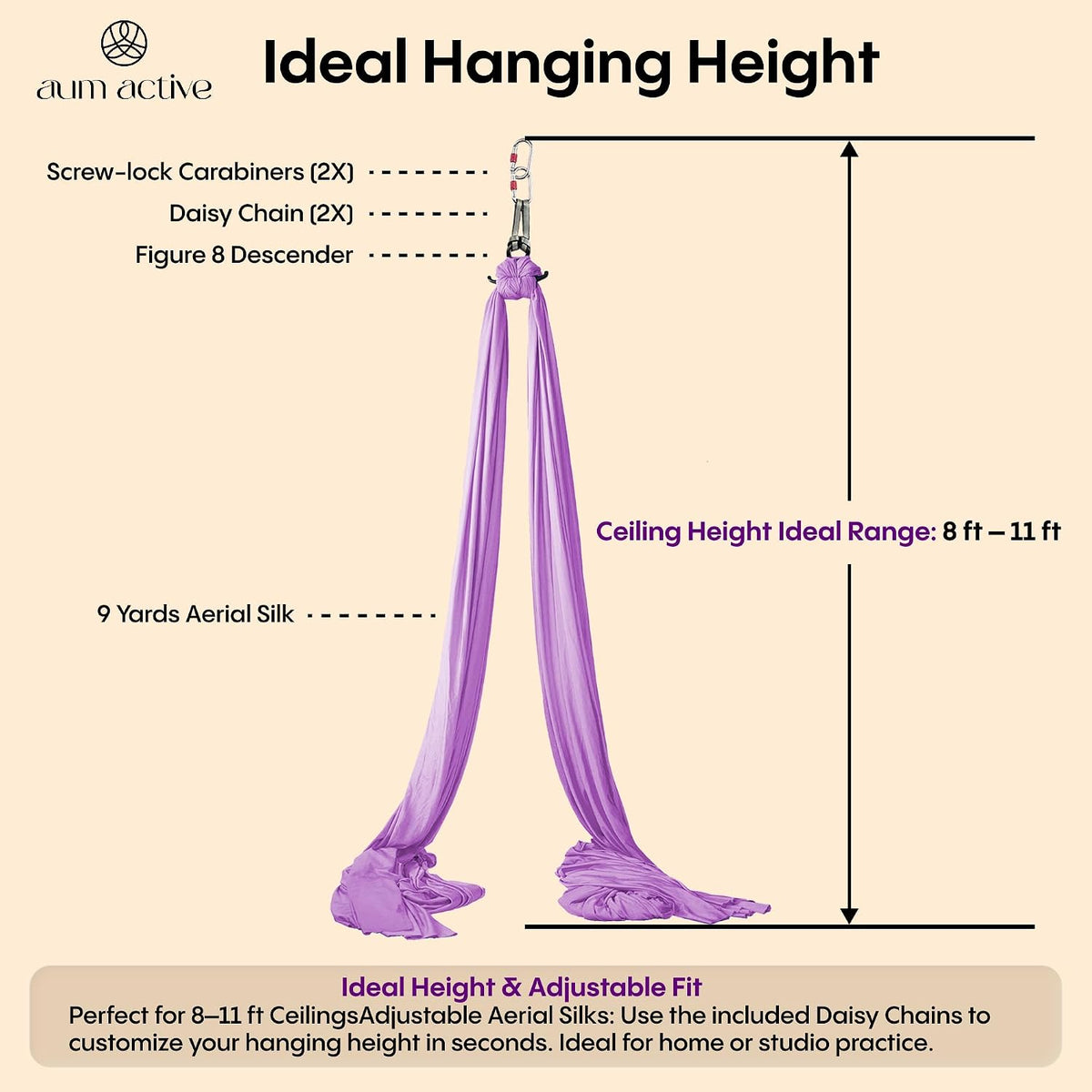 Aerial Silks Starter Kit, 9 Yards, Aerial Yoga Hammock, Hardware