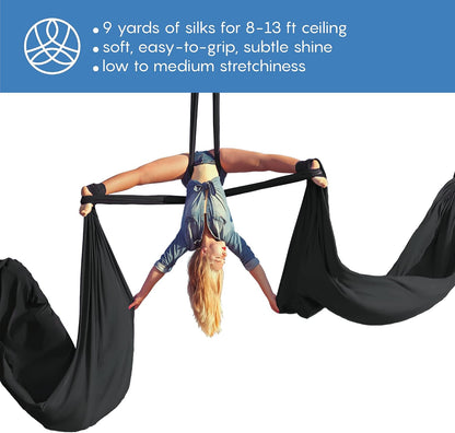 Aerial Silks Starter Kit, 9 Yards, Aerial Yoga Hammock, Hardware