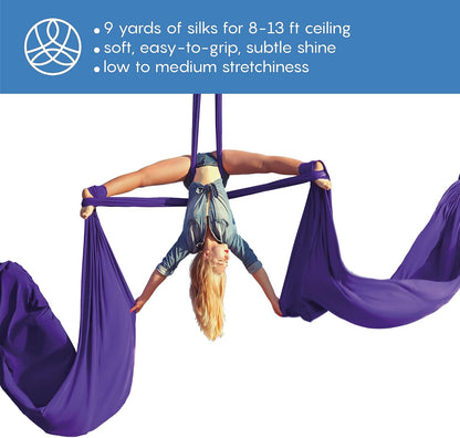 Aerial Silks Starter Kit, 9 Yards, Aerial Yoga Hammock, Hardware