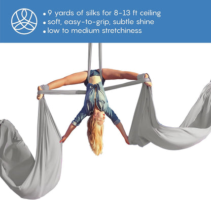 Aerial Silks Starter Kit, 9 Yards, Aerial Yoga Hammock, Hardware