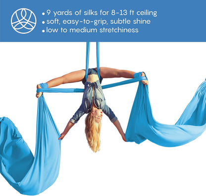 Aerial Silks Starter Kit, 9 Yards, Aerial Yoga Hammock, Hardware