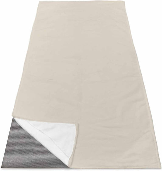 Yoga Mat Towel for Hot Yoga, Ivory White Absorb Sweat Microfiber Yoga Towel Non Slip Yoga Mat Towel with 4 Corner Pockets for Bikram, Pilates, Modern Pure Ivory White 26" Wx70 L