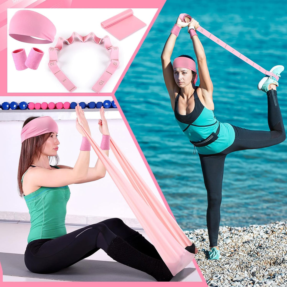 18 Pcs Home Pilates Kit for Women Pilates Ball and Ring Circle Set Yoga Fitness Essential with 5 Resistance Band Stretching Strap Non Slip Sock Ball Core Slider Wristband Headband Gym Bag