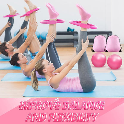 18 Pcs Home Pilates Kit for Women Pilates Ball and Ring Circle Set Yoga Fitness Essential with 5 Resistance Band Stretching Strap Non Slip Sock Ball Core Slider Wristband Headband Gym Bag