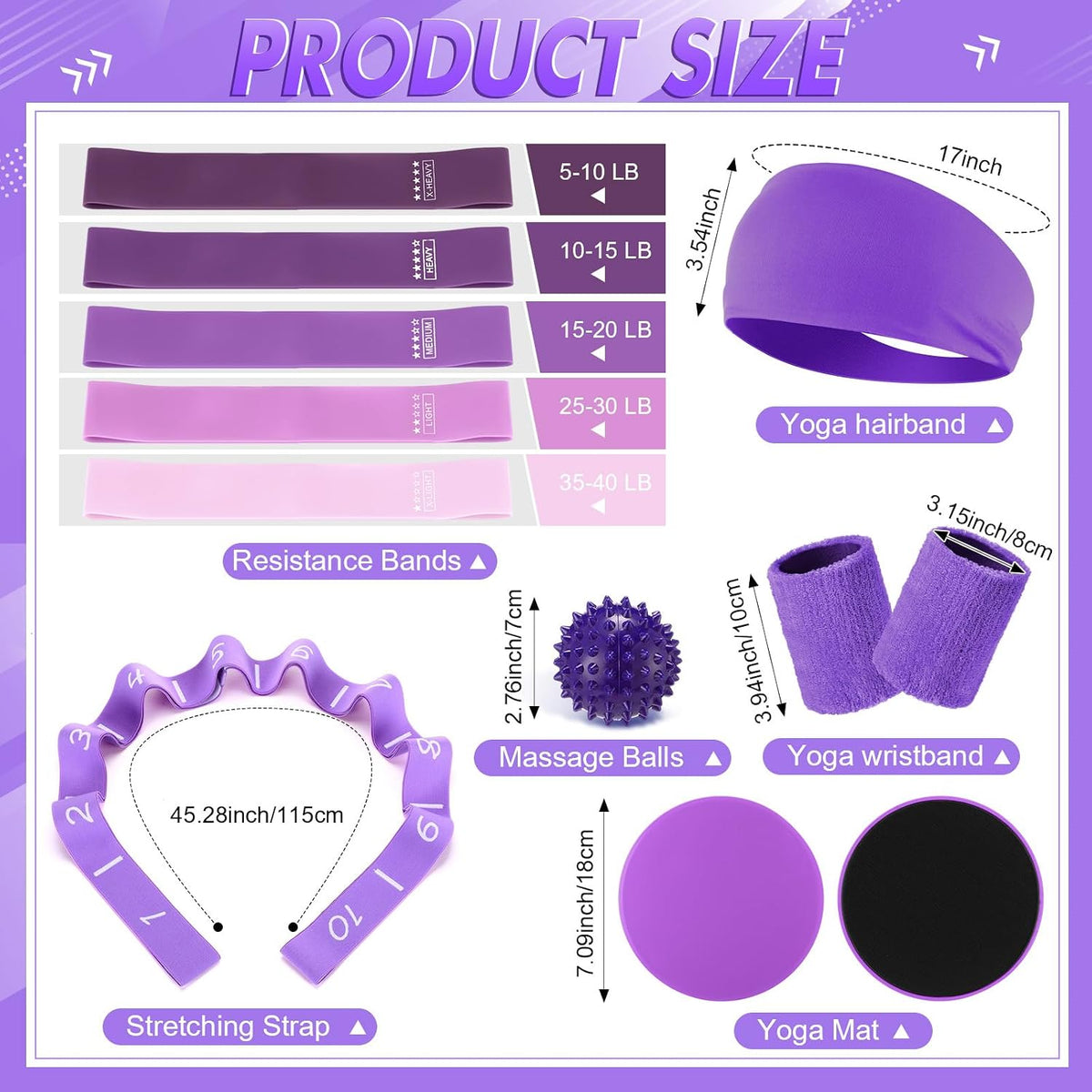18 Pcs Home Pilates Kit for Women Pilates Ball and Ring Circle Set Yoga Fitness Essential with 5 Resistance Band Stretching Strap Non Slip Sock Ball Core Slider Wristband Headband Gym Bag