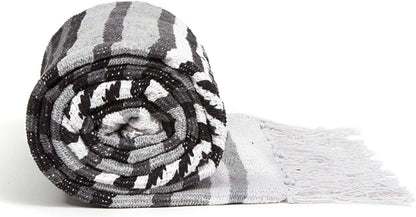 50x70 Authentic Mexican Throw Blanket - Falsa Blanket - Soft Cotton Throw Blankets for Indoor or Outdoor - Use for Yoga, Meditation, or Beach - Grey Stripes