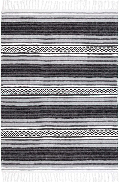 50x70 Authentic Mexican Throw Blanket - Falsa Blanket - Soft Cotton Throw Blankets for Indoor or Outdoor - Use for Yoga, Meditation, or Beach - Grey Stripes