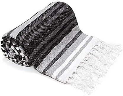 50x70 Authentic Mexican Throw Blanket - Falsa Blanket - Soft Cotton Throw Blankets for Indoor or Outdoor - Use for Yoga, Meditation, or Beach - Grey Stripes