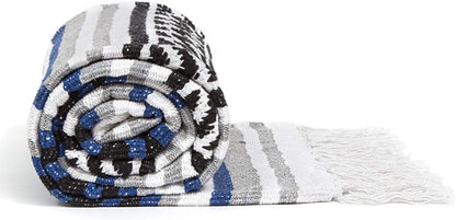 50x70 Authentic Mexican Throw Blanket - Falsa Blanket - Soft Cotton Throw Blankets for Indoor or Outdoor - Use for Yoga, Meditation, or Beach - Grey Stripes