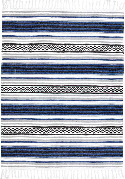 50x70 Authentic Mexican Throw Blanket - Falsa Blanket - Soft Cotton Throw Blankets for Indoor or Outdoor - Use for Yoga, Meditation, or Beach - Grey Stripes