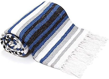 50x70 Authentic Mexican Throw Blanket - Falsa Blanket - Soft Cotton Throw Blankets for Indoor or Outdoor - Use for Yoga, Meditation, or Beach - Grey Stripes