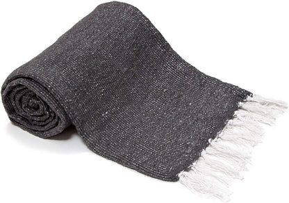 50x70 Authentic Mexican Throw Blanket - Falsa Blanket - Soft Cotton Throw Blankets for Indoor or Outdoor - Use for Yoga, Meditation, or Beach - Grey Stripes