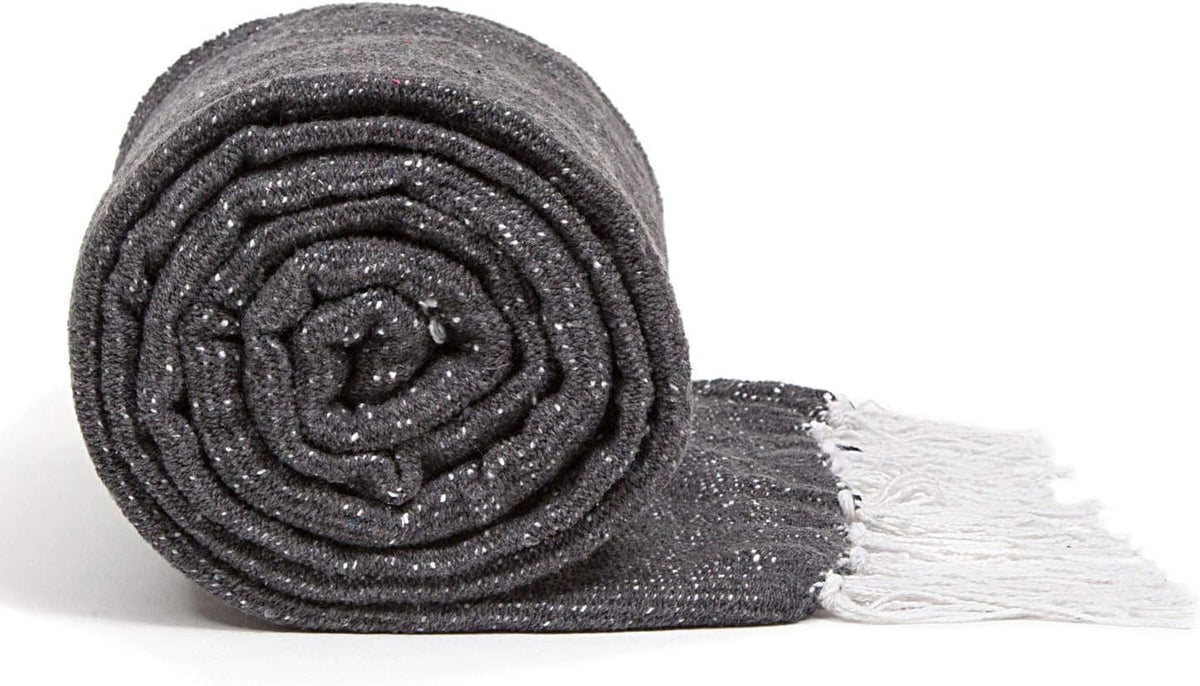 50x70 Authentic Mexican Throw Blanket - Falsa Blanket - Soft Cotton Throw Blankets for Indoor or Outdoor - Use for Yoga, Meditation, or Beach - Grey Stripes