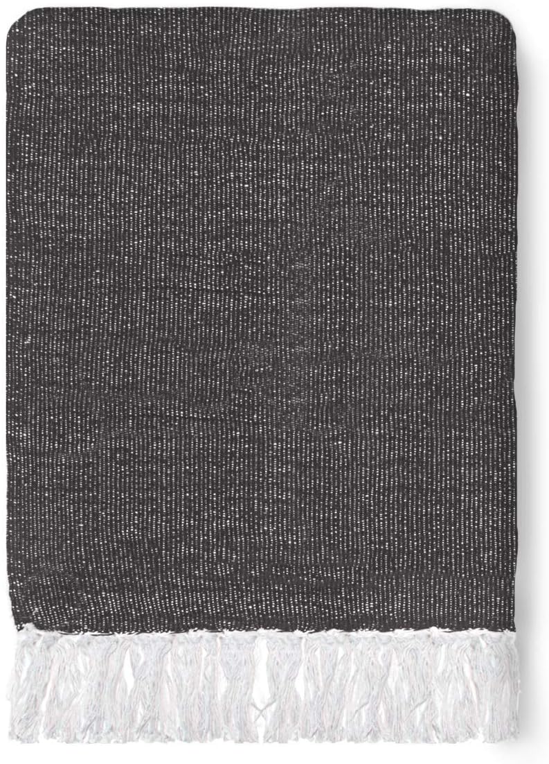 50x70 Authentic Mexican Throw Blanket - Falsa Blanket - Soft Cotton Throw Blankets for Indoor or Outdoor - Use for Yoga, Meditation, or Beach - Grey Stripes