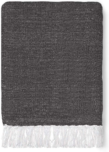 50x70 Authentic Mexican Throw Blanket - Falsa Blanket - Soft Cotton Throw Blankets for Indoor or Outdoor - Use for Yoga, Meditation, or Beach - Grey Stripes
