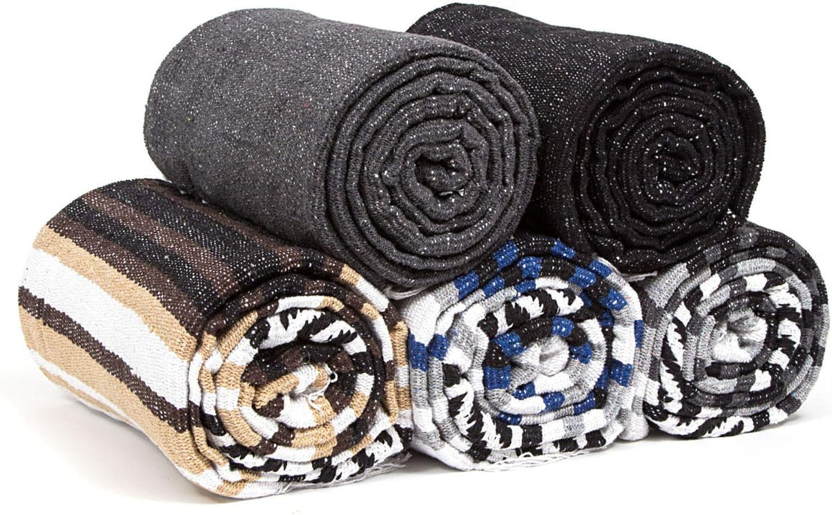 50x70 Authentic Mexican Throw Blanket - Falsa Blanket - Soft Cotton Throw Blankets for Indoor or Outdoor - Use for Yoga, Meditation, or Beach - Grey Stripes