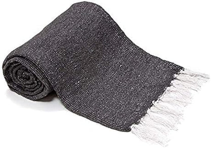 50x70 Authentic Mexican Throw Blanket - Falsa Blanket - Soft Cotton Throw Blankets for Indoor or Outdoor - Use for Yoga, Meditation, or Beach - Grey Stripes