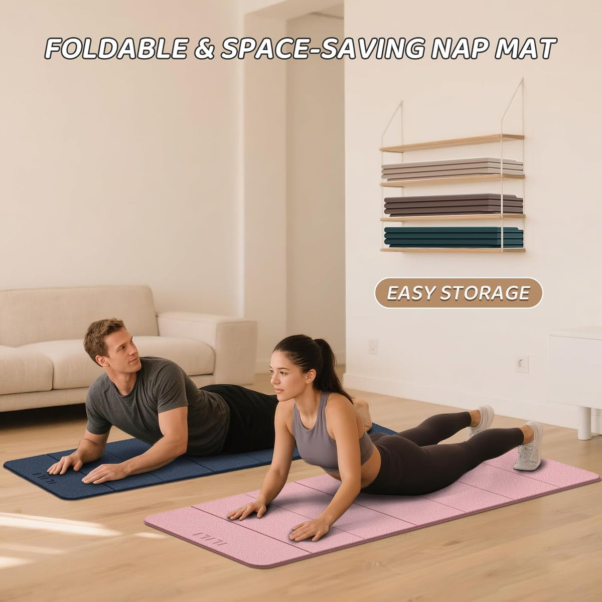 Foldable Yoga Mat 71 * 24 * 0.3 Inch | Lightweight TPE Non Slip Exercise Mat, Waterproof Portable Fitness Mat for Home Gym, Pilates, Stretching & Daily Workouts