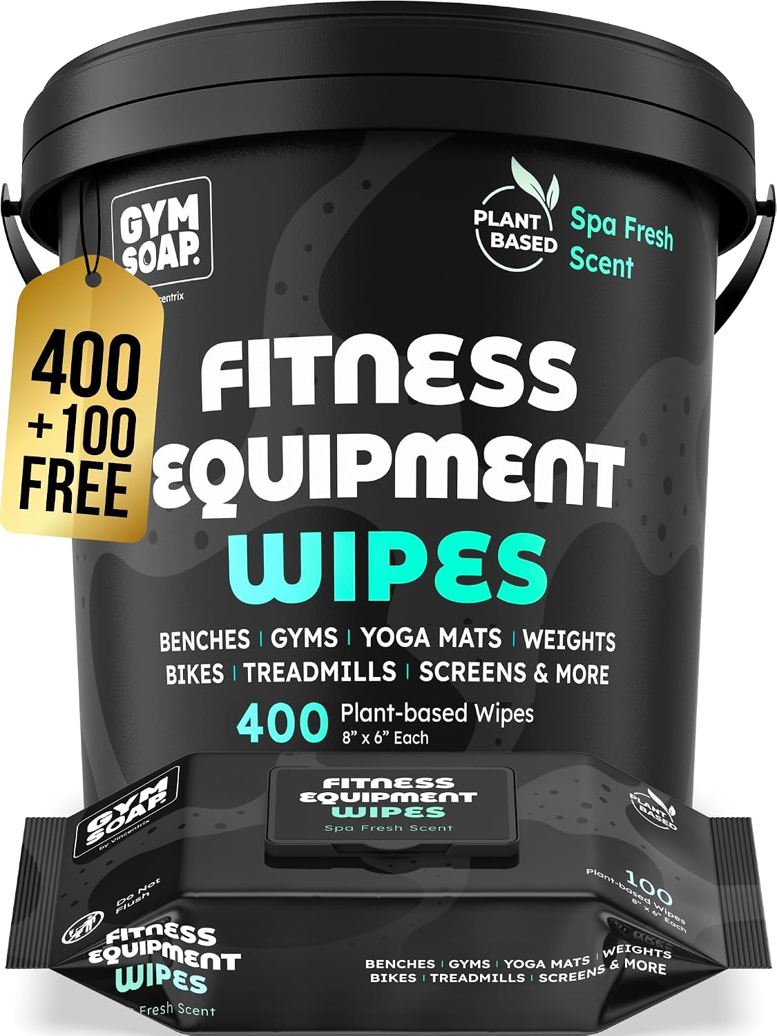 Gym & Yoga Mat Cleaner Wipes, Plant Based - 500 Gym Equipment Wipes to Clean Exercise Equipment, Treadmill, Peloton Bikes - Gym Supplies, Yoga Supplier, Cleaning Wipes for Home & Gym - Spa Fresh Scent