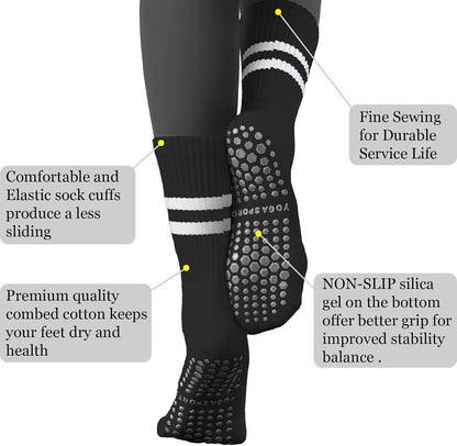 Flydo Pilates Grip Socks for Women Grippy Yoga Non Slip Long Barre Socks