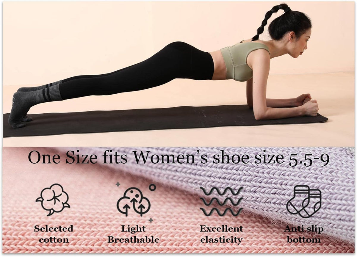 Flydo Pilates Grip Socks for Women Grippy Yoga Non Slip Long Barre Socks
