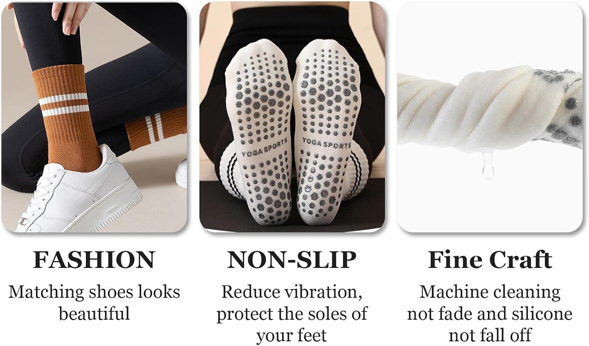 Flydo Pilates Grip Socks for Women Grippy Yoga Non Slip Long Barre Socks
