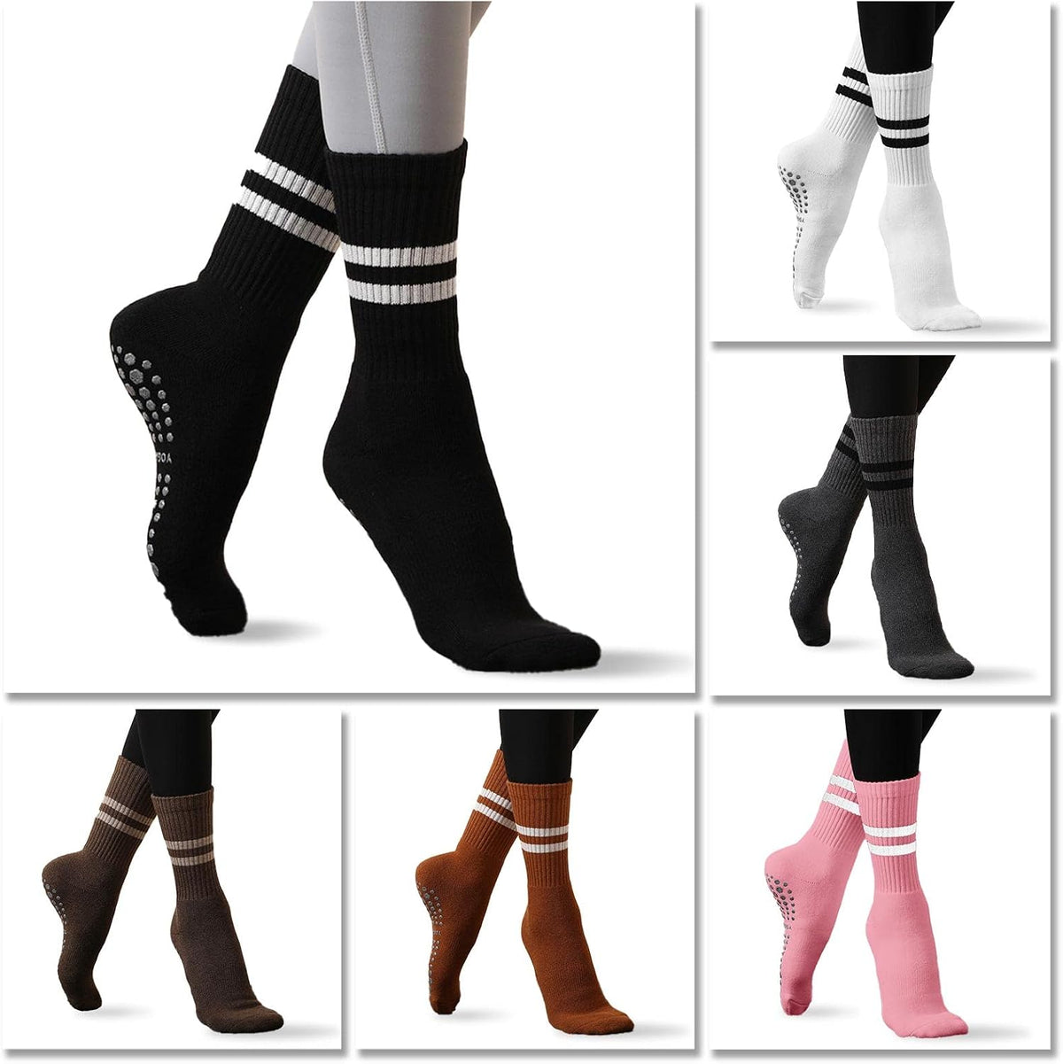 Flydo Pilates Grip Socks for Women Grippy Yoga Non Slip Long Barre Socks