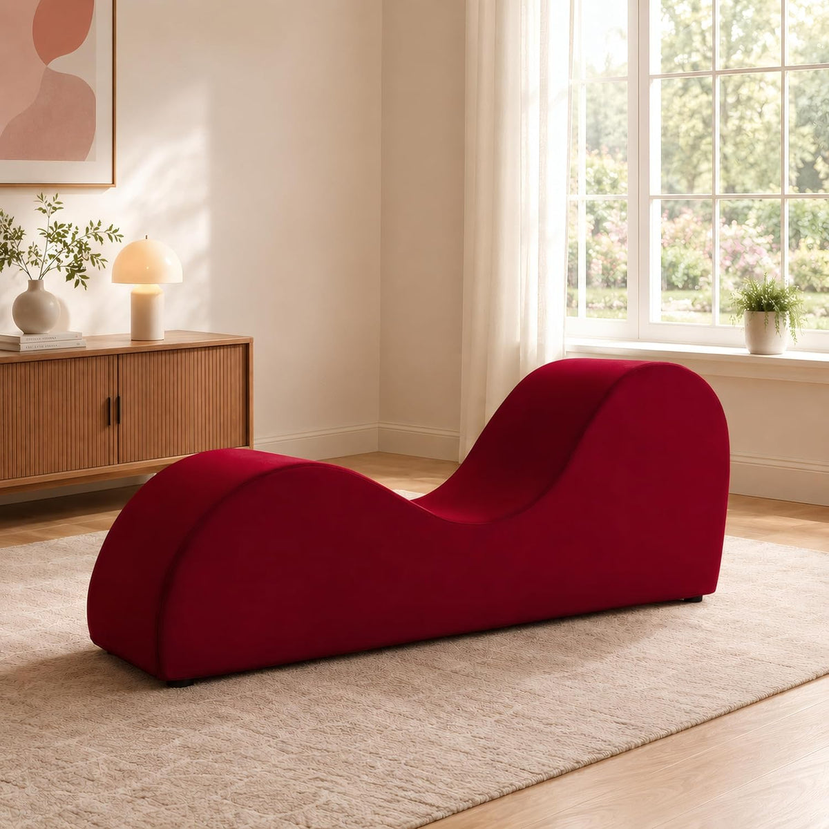 Leticia Ergonomic Yoga Chaise Lounge Chair, Red