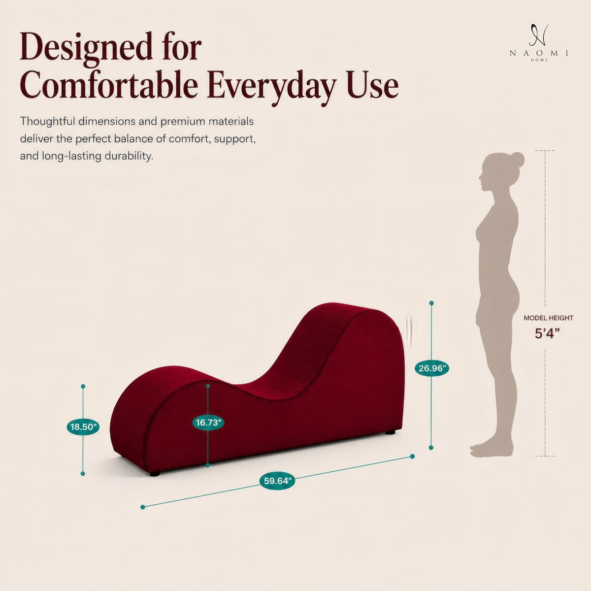 Leticia Ergonomic Yoga Chaise Lounge Chair, Red