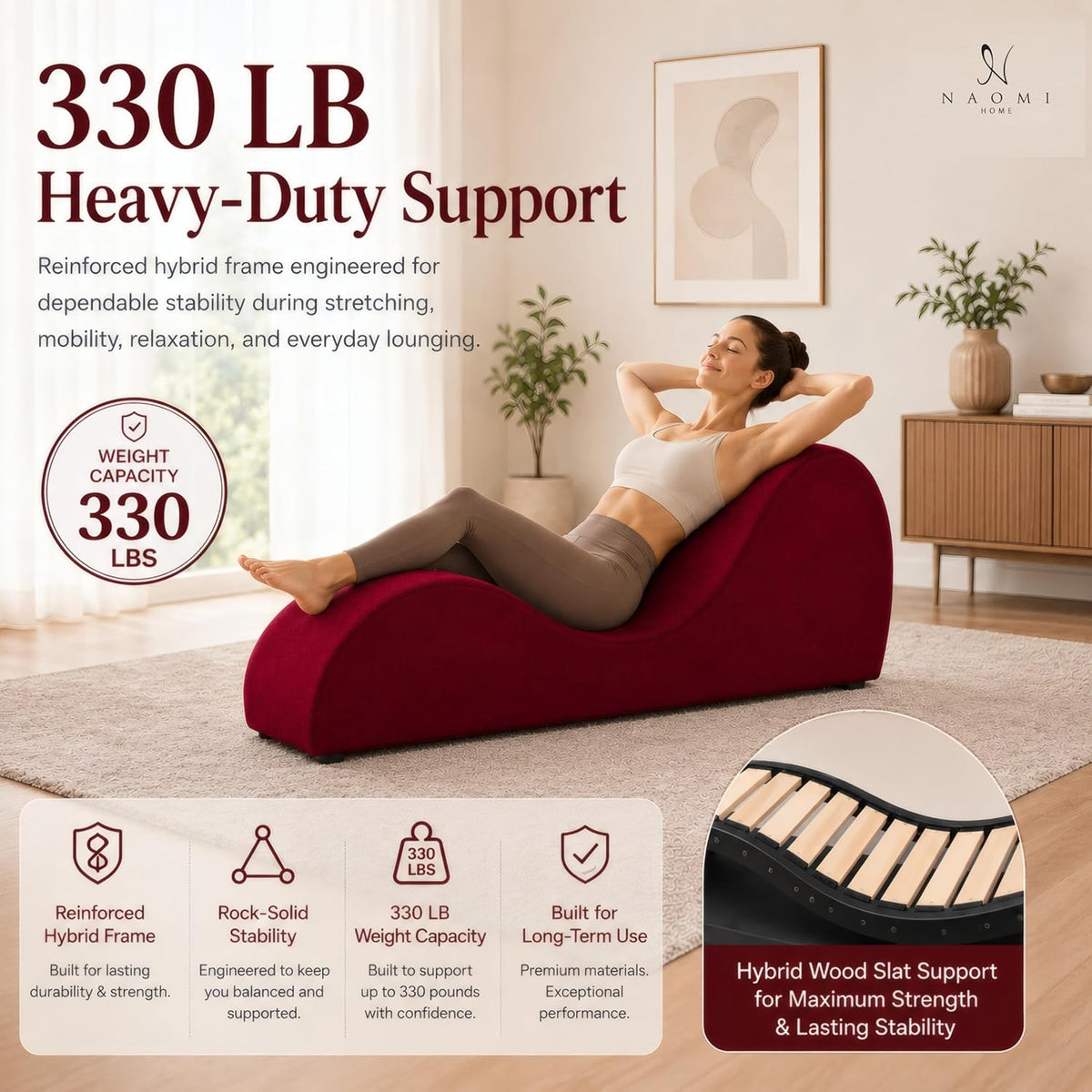 Leticia Ergonomic Yoga Chaise Lounge Chair, Red