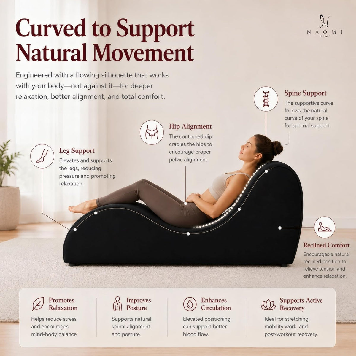 Leticia Ergonomic Yoga Chaise Lounge Chair, Red