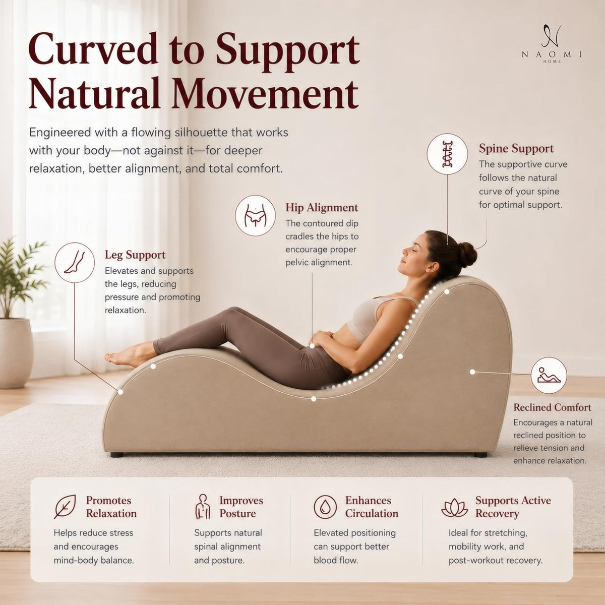 Leticia Ergonomic Yoga Chaise Lounge Chair, Red