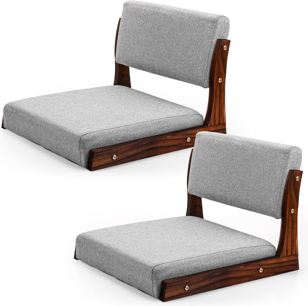 2 Pack Tatami Chairs with Back Support & Cushion,Gray