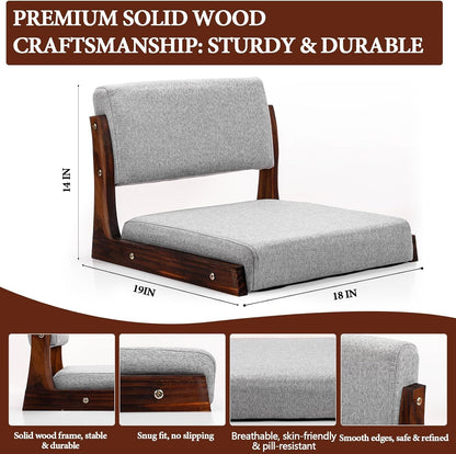2 Pack Tatami Chairs with Back Support & Cushion,Gray