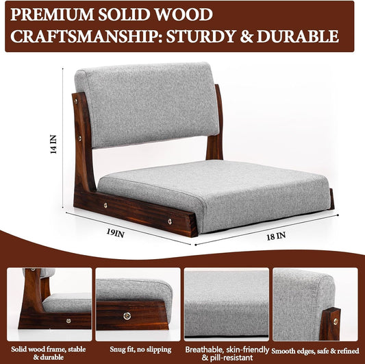 2 Pack Tatami Chairs with Back Support & Cushion,Gray